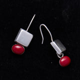 Sterling Silver Modernist Red Dot Earrings