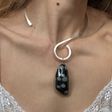 Sterling Silver Asymmetrical Choker with Stone Pendant