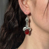 Sterling Silver Art Deco Drop Earrings with Red Stones