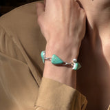Silver Link Bracelet with Turquoise and Pearl Stones
