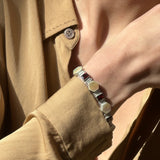 Sterling Silver Bracelet with Mother of Pearl and Garnet Stones
