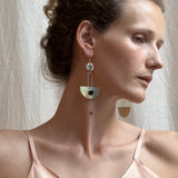 Silver Plated Large Modernist Half Circle Earrings with Onyx Stones