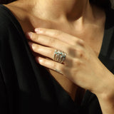 Sterling Silver Wavy Lines Ring with Blue Opal