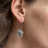 Sterling Silver Puffy Flower Dangle Earrings