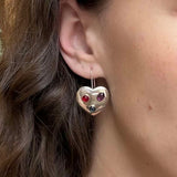 Sterling Silver Heart Shaped Earrings with Multi Colored Stones