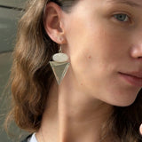 Sterling Silver Triangular Earrings with Oval Mother of Pearl Detail