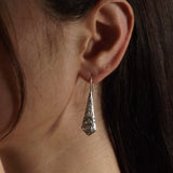 Sterling Silver Long Floral Diamond Shaped Drop Earrings with Pink Stone