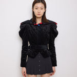Vintage Cropped Jacket with attachable hood, size 42 fits XS–S, 21-inch length. Model is 5'9", very good condition