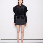 Vintage Cropped Jacket with attachable hood, size 42 fits XS–S, 21-inch length. Model is 5'9", very good condition