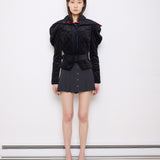 Vintage Cropped Jacket with attachable hood, size 42 fits XS–S, 21-inch length. Model is 5'9", very good condition
