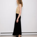Vintage Lace and Velvet Dress, 56.5-inch length, 15.5-inch bust laid flat. Fits size S–M. Model is 5'11", very good vintage condition