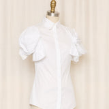 Alexander McQueen Ruched-Detailed Short-Sleeve Poplin Button Up