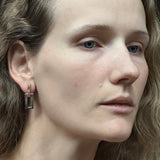 Sterling Silver Rectangular Earrings with Brown Stones
