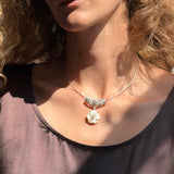 Sterling Silver Collar Necklace with Mother of Pearl Flower Pendant