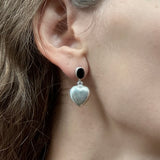 Sterling Silver Drop Heart Earrings with Oval Onyx Stone