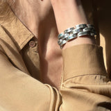 Sterling Silver Abalone Solid Link Bracelet