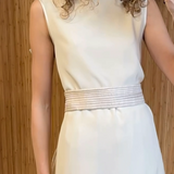 Lili Samii Silk Cream Belted Skirt Set