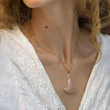 Sterling Silver Gold Plated Necklace with Fan Shaped Stone Pendant