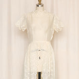 Vintage 50s Floral Embroidery Cotton Dress