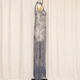 Grey Sheer Beaded Gown