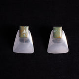 Sterling Silver Large Earrings with Rectangle Green Jasper Stone