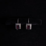 Sterling Silver Square Drop Earrings with Garnet Stone