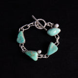 Silver Link Bracelet with Turquoise and Pearl Stones