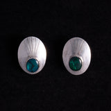 Sterling Silver Oval Earring with Green and Blue Stone