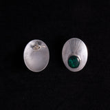 Sterling Silver Oval Earring with Green and Blue Stone