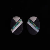 Black Lucite and Mother of Pearl Oval Stud Earrings