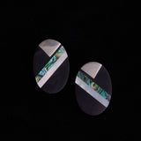 Black Lucite and Mother of Pearl Oval Stud Earrings