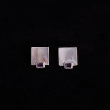 Sterling Silver Square Shaped Earrings with Mother of Pearl and Amethyst Stones