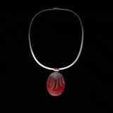 Sterling Silver Choker Necklace with Oval Orange Stone Pendant