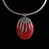 Sterling Silver Choker Necklace with Oval Orange Stone Pendant
