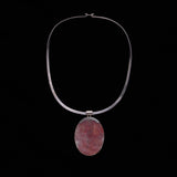 Sterling Silver Choker Necklace with Oval Orange Stone Pendant