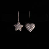 Sterling Silver Ribbed Heart and Star Drop Earrings