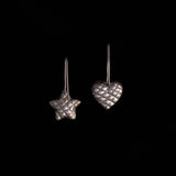 Sterling Silver Ribbed Heart and Star Drop Earrings