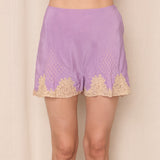 Purple Silk Shorts Lace Details