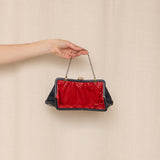 Navy Vegan Leather Clutch with Red Lining