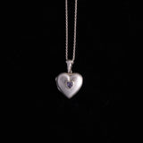 Sterling Silver Heart Locket Necklace with Amethyst Stone