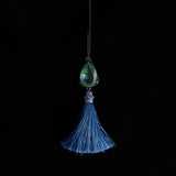 Green Glass Bead And Blue Tassel Necklace