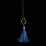 Green Glass Bead And Blue Tassel Necklace