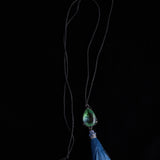 Green Glass Bead And Blue Tassel Necklace