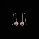 Sterling Silver Circle Earrings with Fuchsia Beads