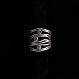 Sterling Silver Wavy Lines Ring with Blue Opal