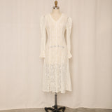 Vintage Sheer Lace Midi Dress with Ruffled Cuff Details
