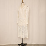 Vintage Sheer Lace Midi Dress with Ruffled Cuff Details