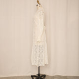 Vintage Sheer Lace Midi Dress with Ruffled Cuff Details