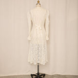 Vintage Sheer Lace Midi Dress with Ruffled Cuff Details