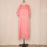 Silk Dress in Pink w Leaf Pattern